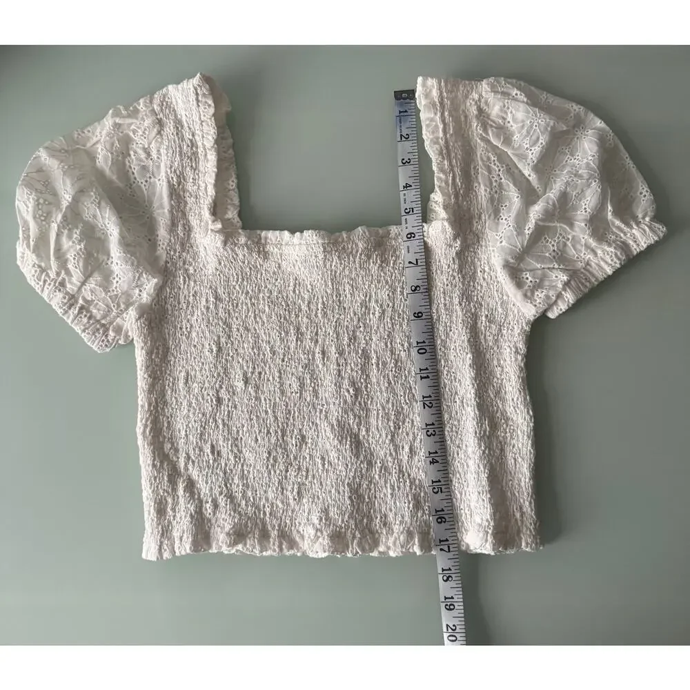 ASTR The Label Hudson Top in White Eyelet Women's Size M
